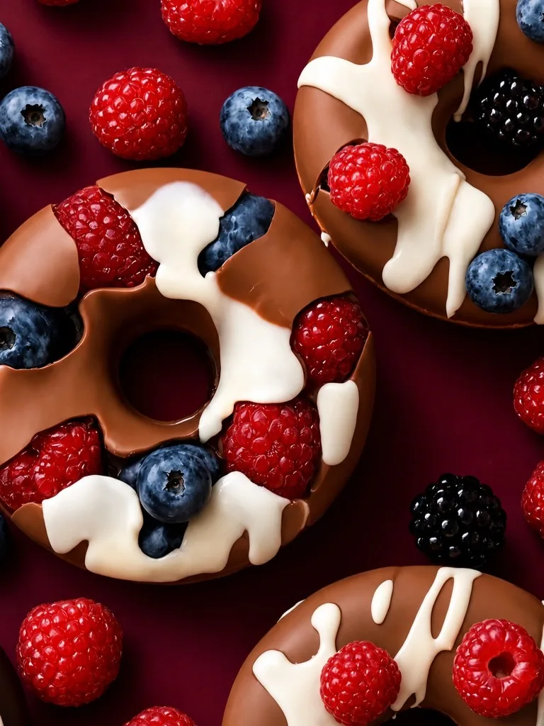 Exemplo do Pack: Fruit Donuts com frutas vermelhas e calda de chocolate branco