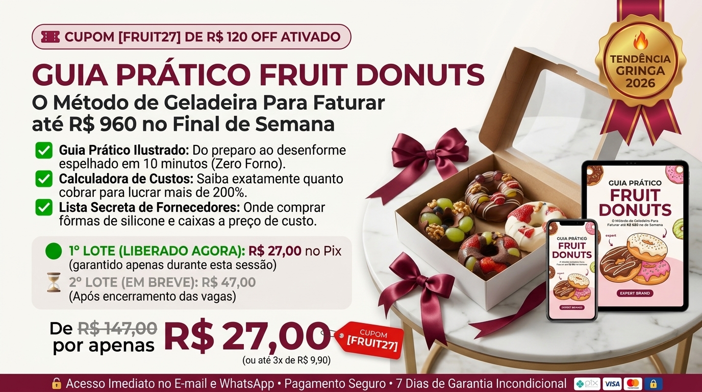 Pacote Completo Método Fruit Donuts com Caixa de Presente com Laço Vinho, Tablet com Vídeo Aulas e Smartphone com Apostila