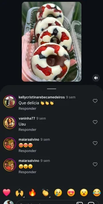 Clientes admirando e desejando caixas de Fruit Donuts
