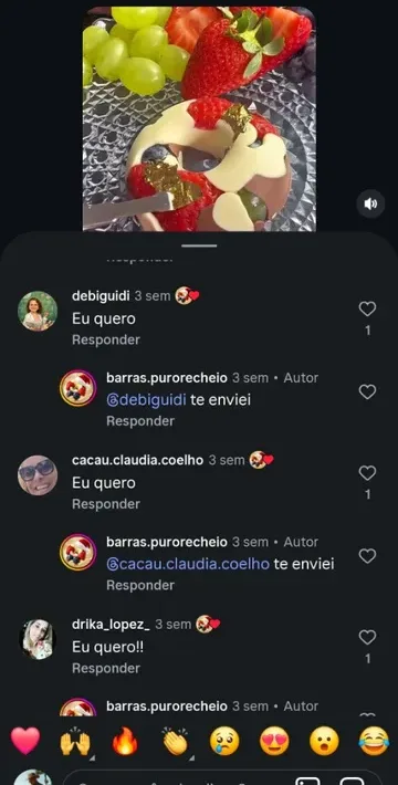 Comentários no Instagram de clientes pedindo Eu Quero nos Fruit Donuts